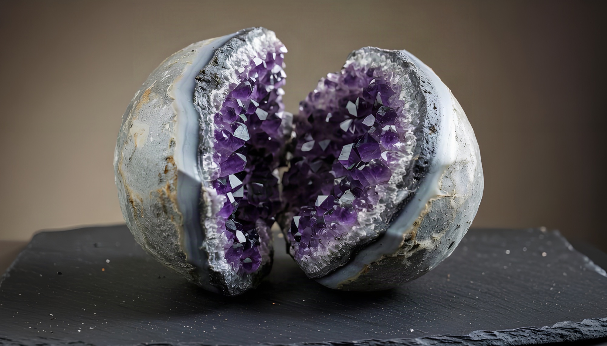 Amethyst-Druse im Anschnitt in tiefem Violett