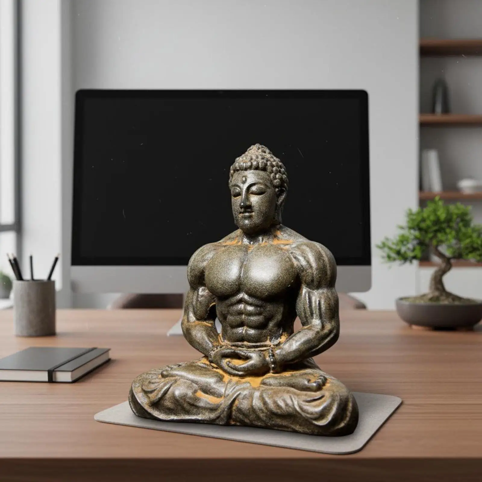 Muskel-Buddha-Statue Kreatives Design Bodybuilder-Buddha-Figur Vintage-Stil Meditierender Muskelmann-Statue