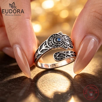 Eudora 925 Sterling Silber Hamsa Hand Böser Blick Verstellbarer Ring Hand der Fatima Amulett Ring Spiritueller