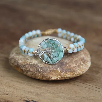 Amazon ite Stein Baum des Lebens Armband Yoga Chakra Schnur Perlen geflochtenen Charme Armband Frauen Männer