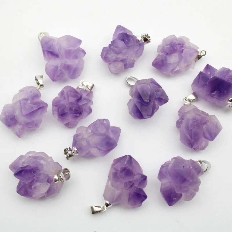 Naturstein Brasilien Amethysten Kristall Unregelmäßige Form Anhänger Reiki Mode Mineral für Schmuck Machen