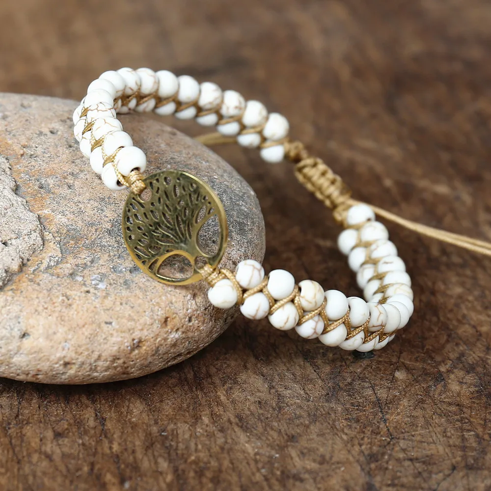 Handgefertigtes Armband, Schmuck, 4 mm Perlen, Naturstein, geflochtenes Armband, doppellagiges