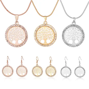 Heißer Baum des Lebens Kristall Runde Kleine Anhänger Halskette 3 Farben Bijoux Collier Elegante Frauen