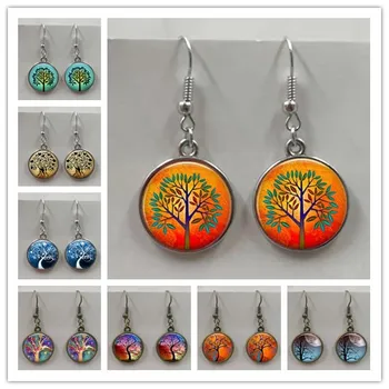 Baum des Lebens Glas Anhänger Ohrringe Silber Überzogene Ohrringe Baum des Lebens Ohrringe Schmuck Geschenke