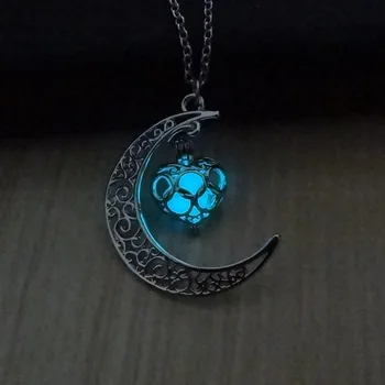 2021 mond Leuchtende Halskette Edelstein Anhänger Schmuck Silber Überzogen frauen Halloween Anhänger Hohl