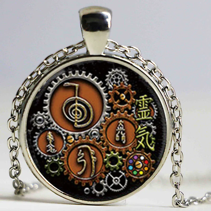 Reiki in Steampunk design Anhänger Halskette Glas Foto cabochon halskette HZ1