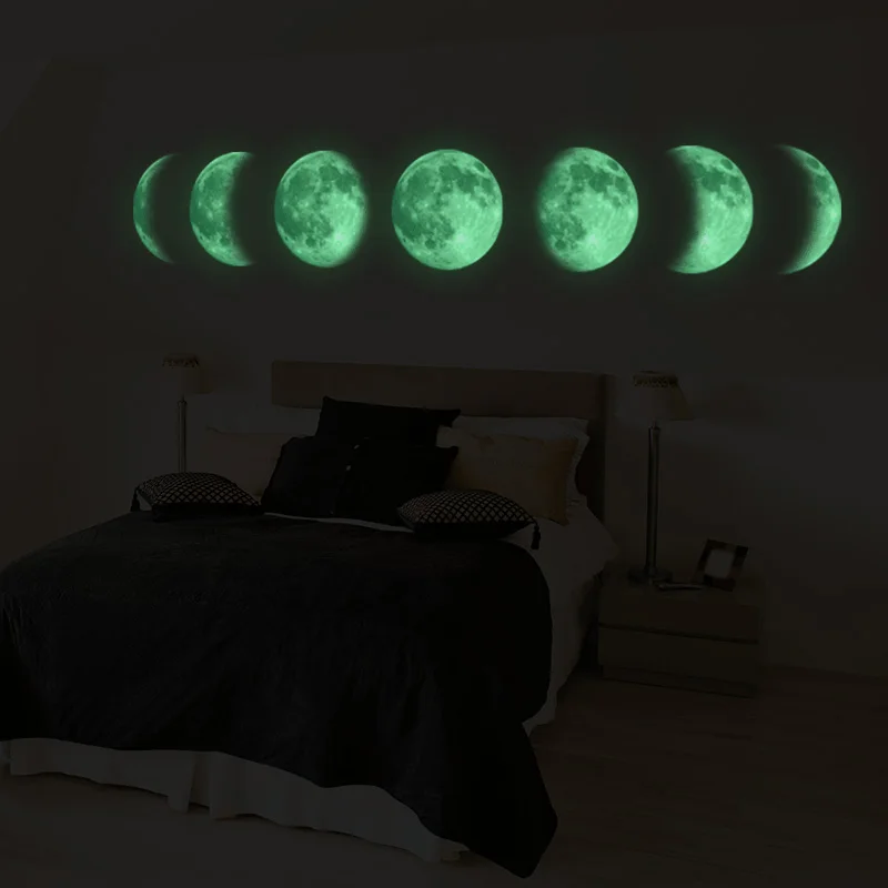 3D leuchtender Mondphasen-Wandaufkleber für Wohnzimmer, Kinderzimmer – Bild 4