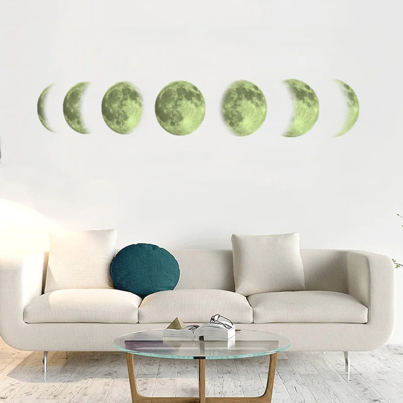 3D leuchtender Mondphasen-Wandaufkleber für Wohnzimmer, Kinderzimmer – Bild 5