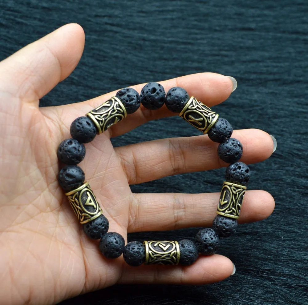 Wikinger-Rune-Schmuck, Vintage-Amulett, Lavastein-Armband für Männer – Bild 4