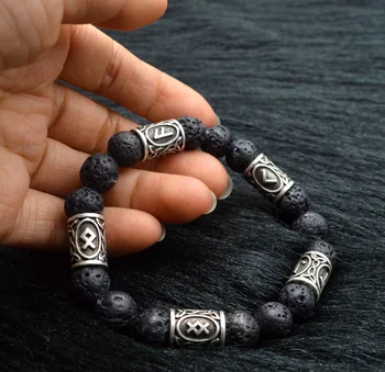 Wikinger-Rune-Schmuck, Vintage-Amulett, Lavastein-Armband für Männer und Frauen, Accessoires, Runas Vikingas
