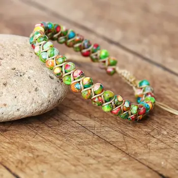 Handgefertigtes Armband, Schmuck, 4 mm Perlen, Naturstein, geflochtenes Armband, doppellagiges