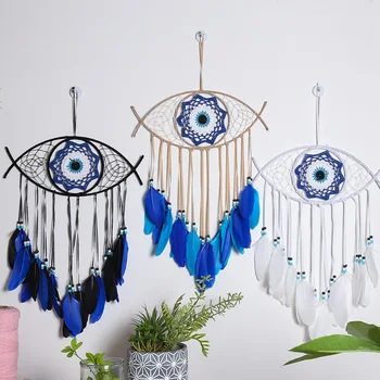 Bösen blick Traum Catcher Boho Room Decor Handmade Auge Wand Decor Blue Feather Dreamcatcher Wand Hängen Wand