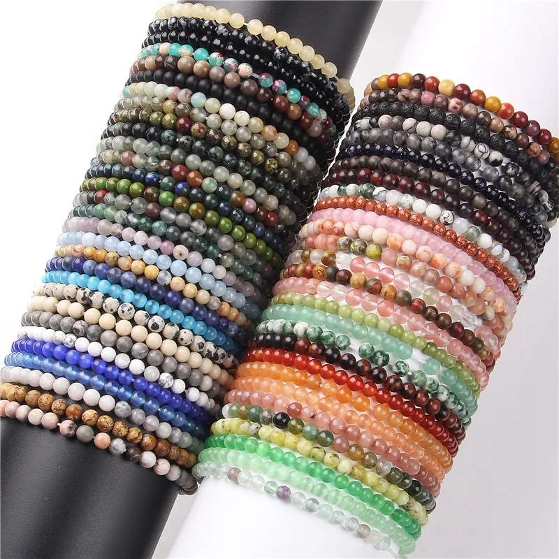 4mm Chakra Perlen Energie Armband Natürliche Runde Achate Onyx Stein Stretch Armband Armreifen für Frauen