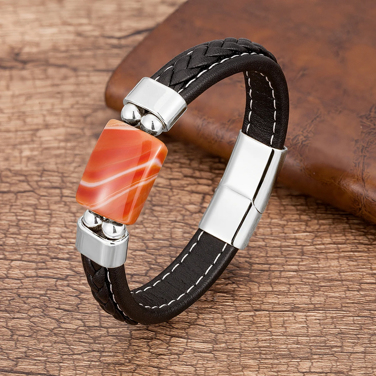 Charme Natürliche Tigerauge Stein Armband Für Männer Geometrische Form – Bild 4