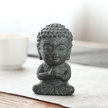 Mini Buddha-Statue aus Naturstein, handgeschnitzte Meditationsfigur, orientalische Zen-Heimdekoration