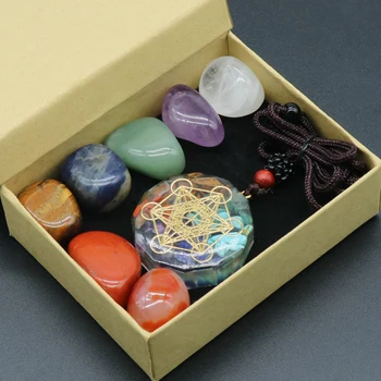 Sieben Chakra Steine mit Halskette Yoga Energie Stein Kombination Set Natürlichen Kristall Edelstein Ornamente