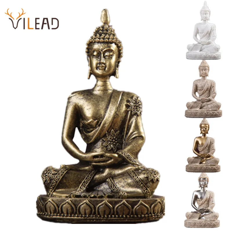 VILEAD Buddha Statue Thailand Buddha Skulptur Hindu Fengshui Figur Meditation Miniatur Innenraum Home
