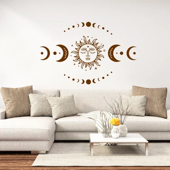 Mystische Sonne und Mond Wand Abziehbilder Magie Celestial Mond Phase Aufkleber für Schlafzimmer Wohnzimmer