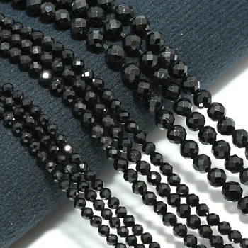 Natürliche schwarze Turmalin facettierte lose runde Perlen 2 mm, 3 mm, 4 mm
