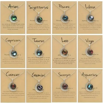 Halskette mit Sternzeichen aus Glas, Mond-Anhänger, mit Karte, Vintage-Astrologie, Sternbild, Schmuck