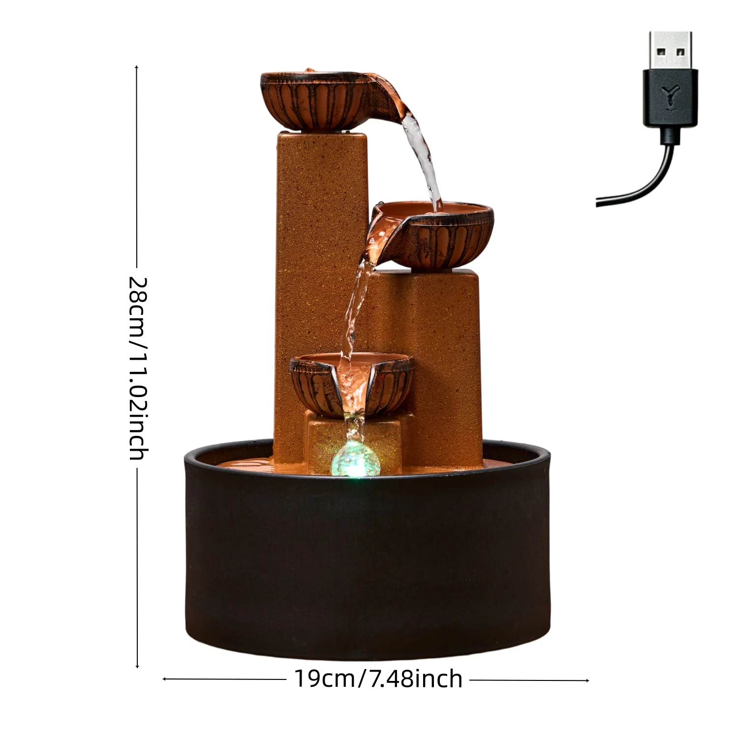 Zen-inspirierter Tisch-Wasserbrunnen mit automatischer Zirkulation, farbwechselnden Lichtern, Luftbefeuchter