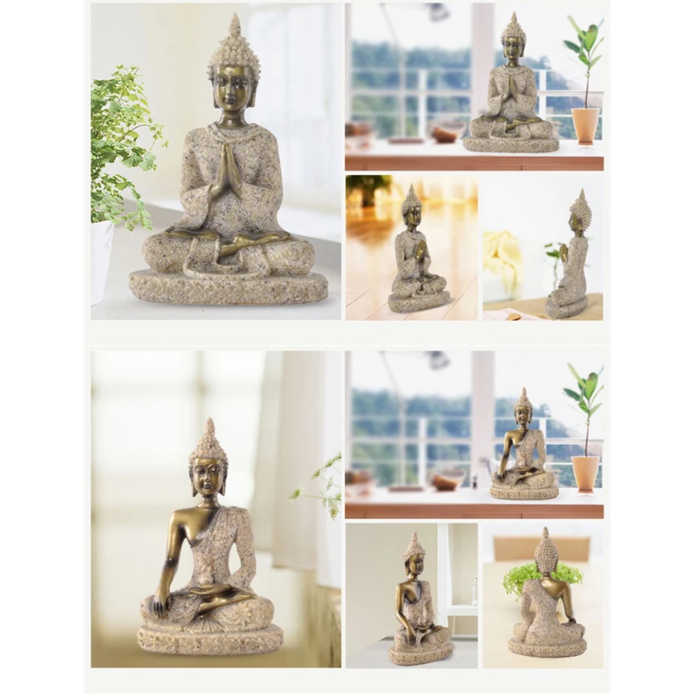 Südostasiatische Buddha-Figur, Kunstharz, Sandstein, sitzender Buddha – Bild 4