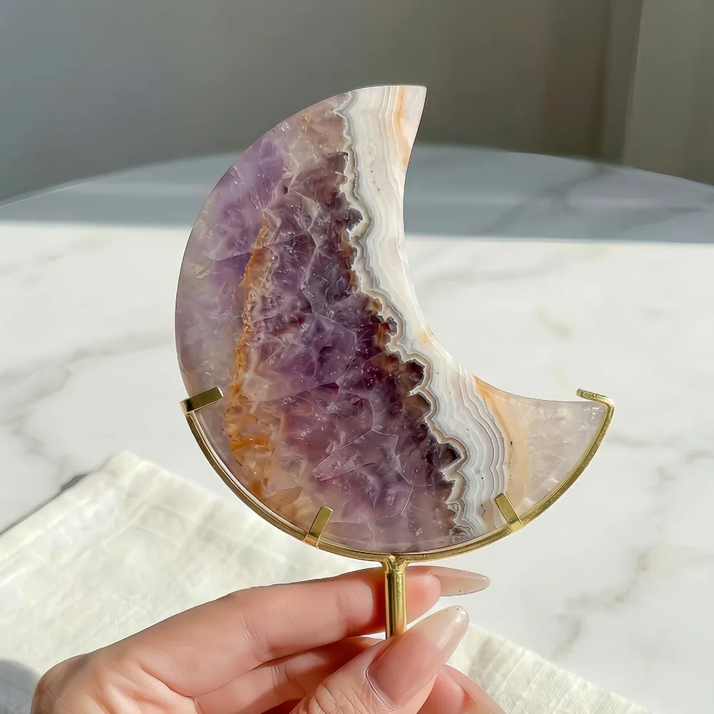 Natürliches Amethyst-Achat-Mondornament, Polierter Kristallmond – Bild 4
