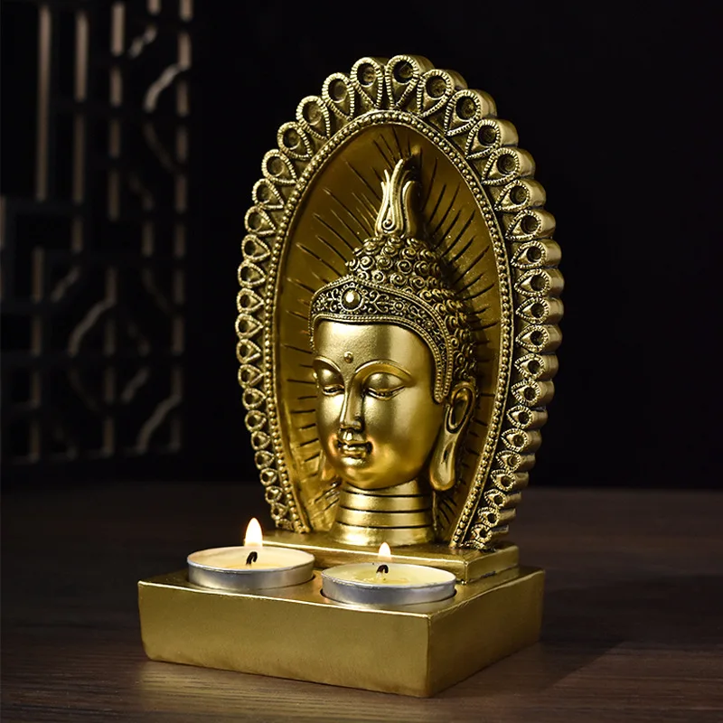 Kerzenhalter Buddha Kerzenständer Harz Fengshui Budda Figuren Indien – Bild 2