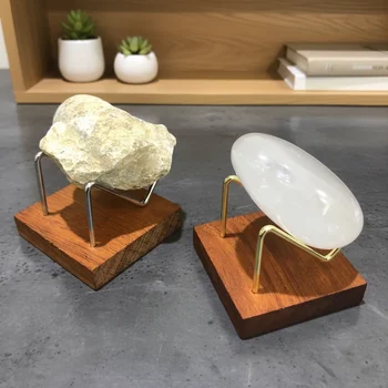 Holz Kristallkugel Basis Handwerk Achat Steine Kugel Display Stand Metallarm Fotografie Requisiten Mineralien