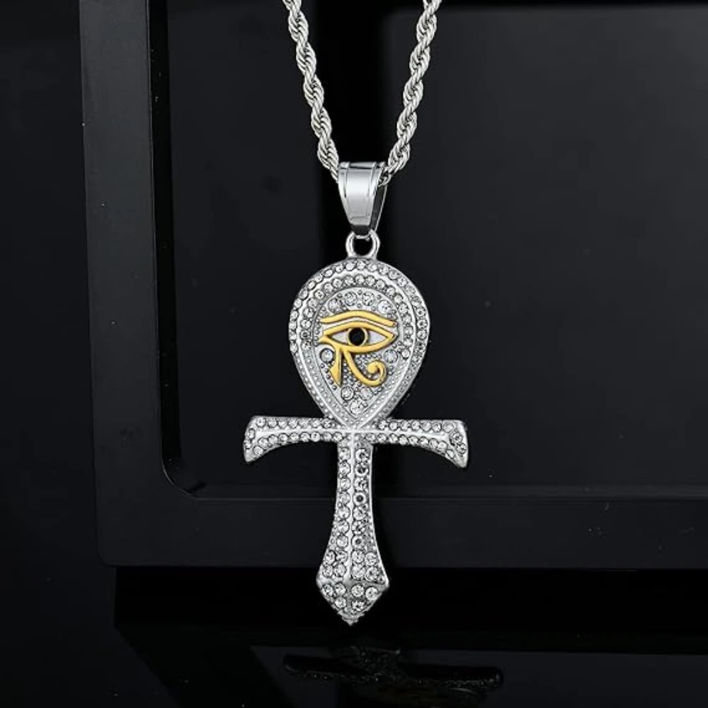 YILUOCD CZ Auge des Horus Anhänger Halskette für Männer Altes Ägypten Ankh Kreuz Halskette Amulett Schutz