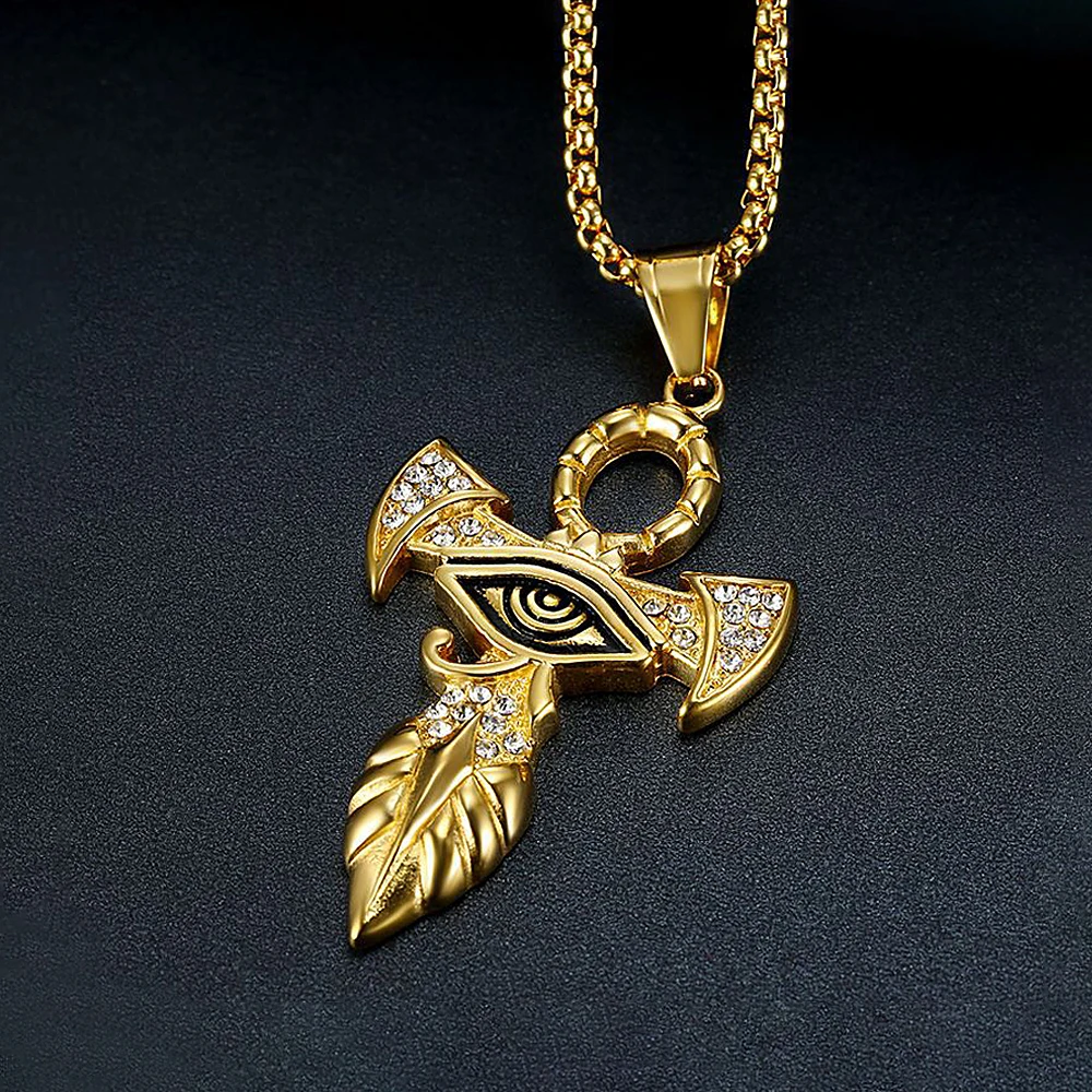 Vintage Gold Farbe Auge des Horus Anhänger Halskette 316l Edelstahl Punk Hip Hop Kreuz Halsketten für Männer