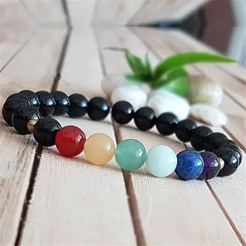 8 mm natürliches 7-Chakra-Perlenarmband, 7,5 Zoll, böhmischer Gebetsarmreif aus Naturstein, Yoga, Meditation