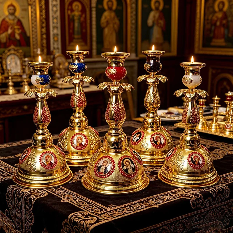 Orthodoxer Altar-Kerzenhalter aus Goldmetall, verziert – Bild 4