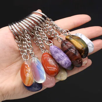 Natürliche Kristalle Stein Schlüsselanhänger Edelstahl Motorrad Keychain Anhänger Zubehör Reiki Kristall