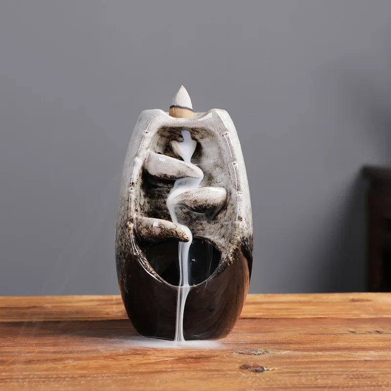 Keramik-Räucherstäbchenhalter mit Rückfluss-Wasserfall-Effekt, Räucherstäbchen-Ornament für die Heimdekoration