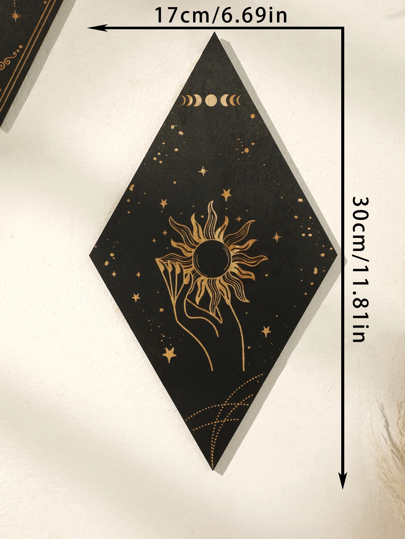 Hölzerne Hexen-Wanddekoration, Gothic-Mond, Sterne, Sonnenphasen, Schlangen-Wanddekoration, Wandbehang