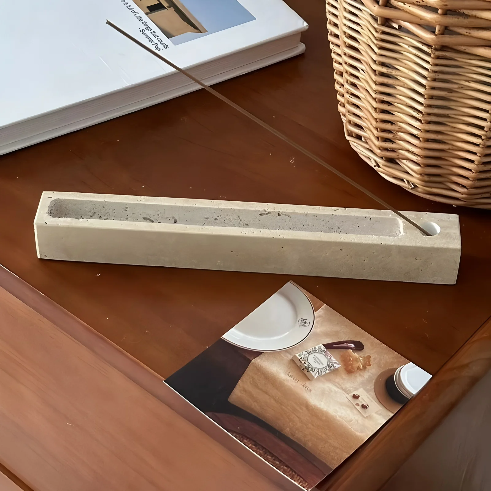 Travertine-Räuchertablett, rechteckiger Brenner für Salbei-Bündel – Bild 5