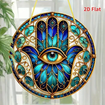 Luxuriöser türkisfarbener und goldener Hamsa-Hand, böser Blick, Sonnenfänger - Wand- und Fensterdekoration aus