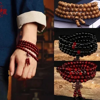 8 mm buddhistisches natürliches Sandelholz Buddha Meditation Holz Gebetskette Mala Armband Damen Herren 108