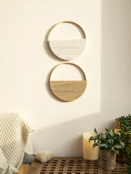Makramee Runde Wandbehang Gewebter Wandteppich Bambus Kreis Wanddekoration Boho Home Dekorationen (2 Stück)