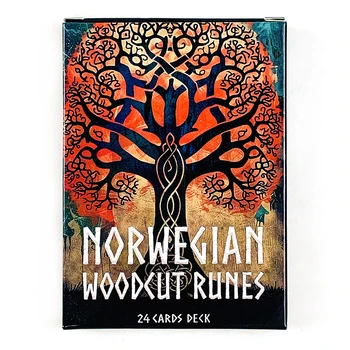 10*7CM Orakel-Deck mit Runen im norwegischen Holzschnitt-Stil, ein 24-Karten-Deck, englische Version