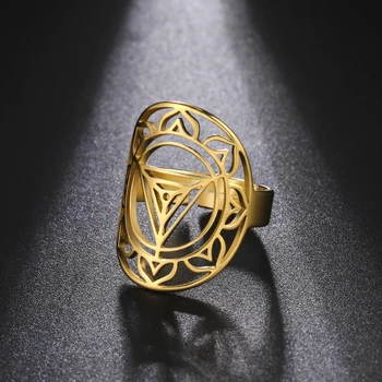 Skyrim Kali Yantra Meditation Ring Frauen Männer Edelstahl Gold Farbe Einstellbar Yoga Hindu Lotus Ringe
