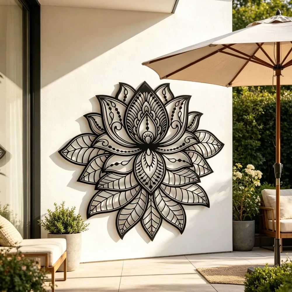 Lotus-Mandala Metall-Wandkunst, Zen-Blumendekor für Wohnzimmer – Bild 4