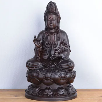 6 Zoll große Guanyin-Statue aus Holz, Saflorholz, massives Holz, schwarzes Sandelholz, hölzerne Buddha-Statue