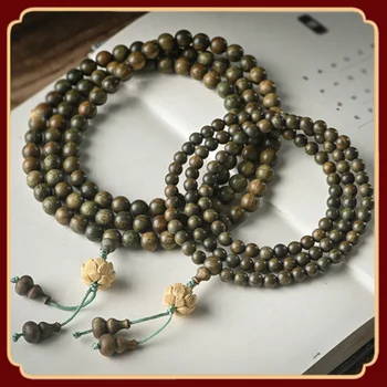 108 grüne Sandelholz-Holzperlen-Armbänder, 6 8 mm, für Damen und Herren, elastische Perlen, lange Halskette