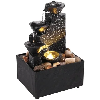 Desktop-Kunst-Wasserfallbrunnen mit LED-Licht, kleine Zen-Ornament für den Innenbereich für Zuhause
