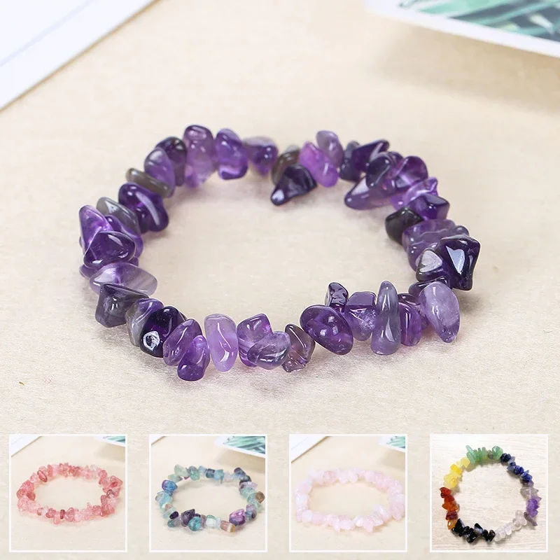 Natürliches Kies-Armband, Stretch-Perlen, Amethyst, Rosenkristall – Bild 6