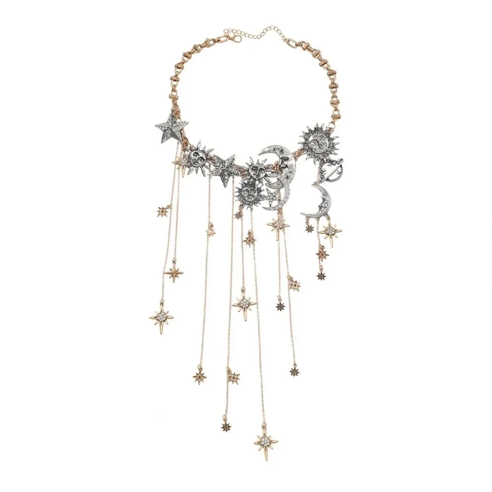 Mond Anhänger Quaste Anhänger Halskette Sonne Anhänger Mehrschichtiges Design Boho Stil Halskette Stern