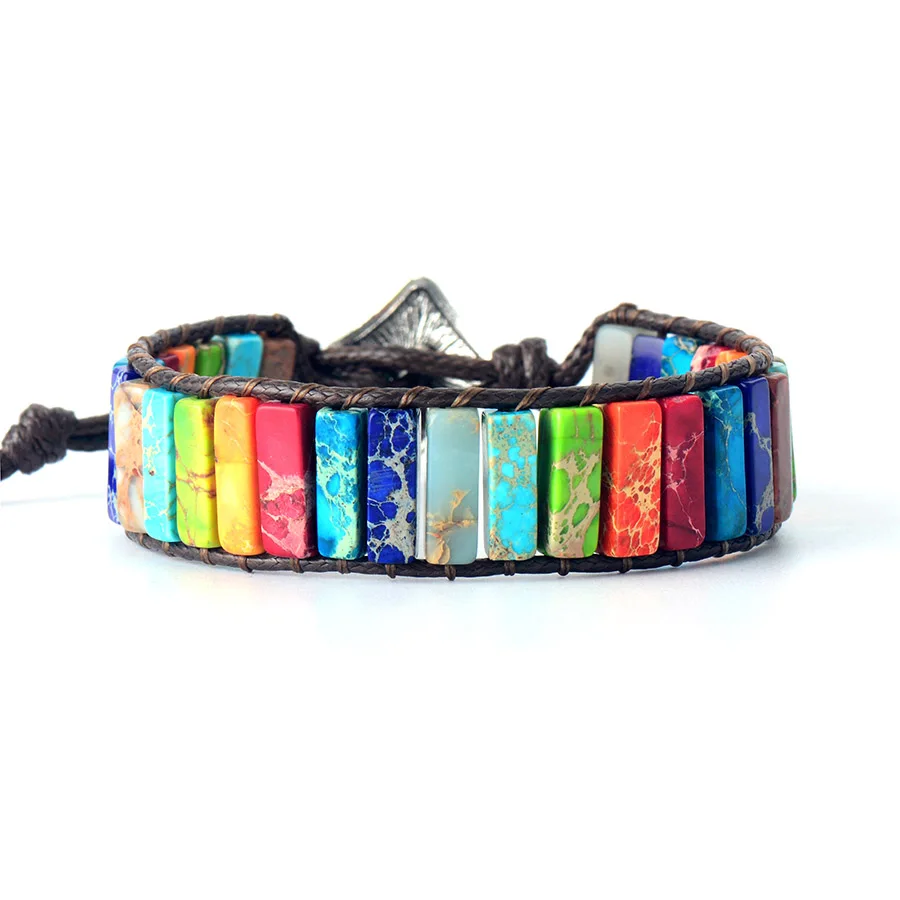 7 Chakra Armband Schmuck Natürliche Stein Rohr Perlen Nicht Leder Seil – Bild 3