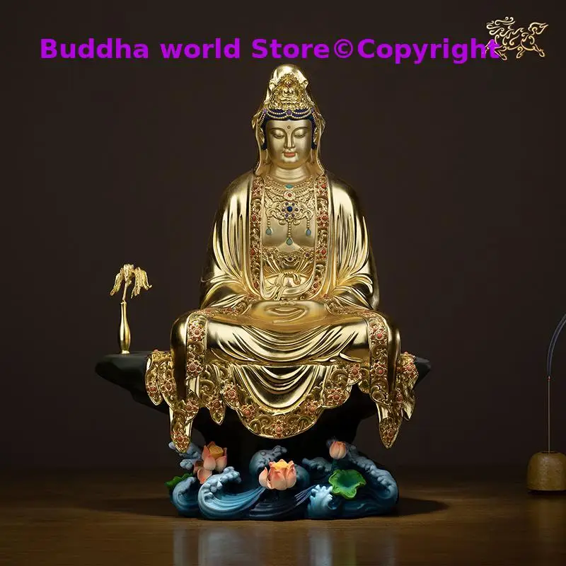 2025 Große asiatische erstklassige 24 Karat Vergoldung GUAN YIN Buddha Statue Guanyin Avalokiteshvara Gott